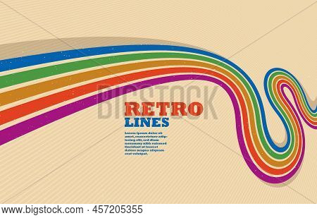 Retro Style Abstract Background With Curve Lines In All Colors Of Rainbow, 3D Dimensional Seventieth