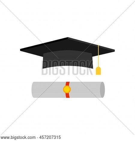 Abstract Icon With Book Student Hat. Education, Knowledge, Study Concept. Vector Illustration. Stock