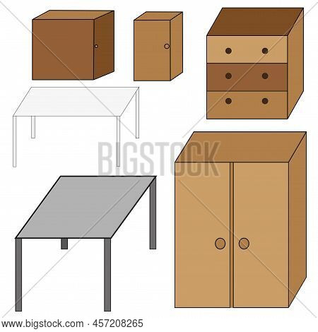 Collection With Different Furniture. Sticker Pack. Vector Illustration. Stock Image.