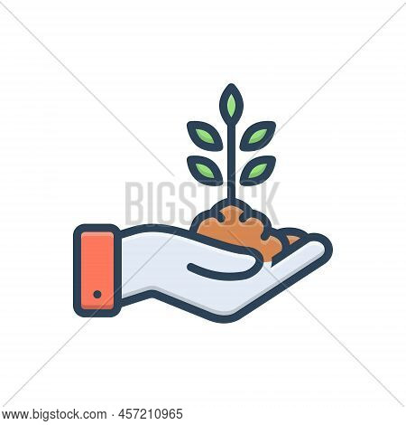 Color Illustration Icon For Biol Plant Grow Save Grows Germinate Sprout Nature