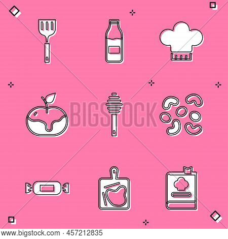 Set Spatula, Bottle With Milk, Chef Hat, Apple In Caramel, Honey Dipper Stick, Jelly Candy, Candy An