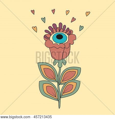 A Psychedelic Flower With A Looking  Blue Eye.