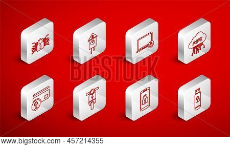 Set Line Usb Flash Drive With Lock, Retro Wall Watch, Laptop And, Cloud Api Interface, Smartphone, C