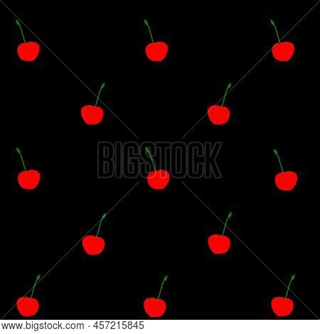 Juicy Bright Cherry Twigs, Color Illustration, Pattern