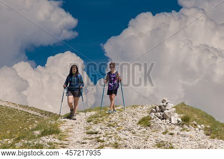 Monte Vettore, Italy - July 12, 2021: View Of The Summit Of Monte Vettore In The Marche Region Again