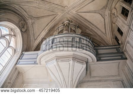 Litomysl, Czech Republic, 17 April 2022:  Castle Chateau Baroque Representative Interior, White Chap