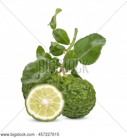 Fresh Begamot With Leaves Isolated On White Background