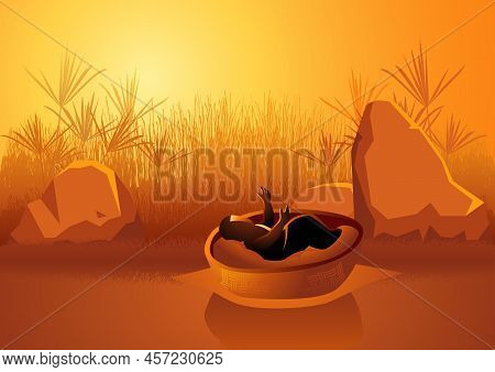 Biblical Vector Illustration Series, Baby Moses On The Nile