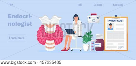 Diabetes Concept Vector For Homepage. Glucometer For Blood Glucose Testing Meter And Thyroid.