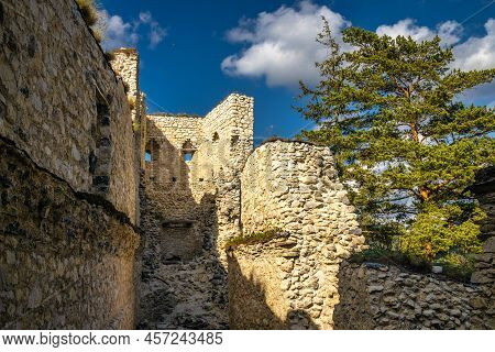 The Blatnica Castle, Ruins Of A Medieval Carpathian Castle In North Of Slovakia, Europe.