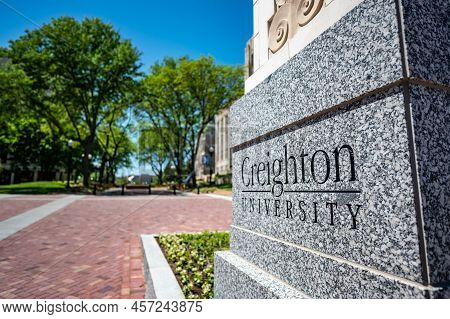 Omaha, Nebraska, Us - 5.2022 - Entrance To Campus Of Creighton University.
