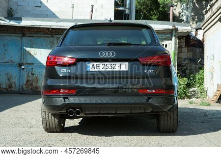 Audi Q3 In Black. Subcompact Luxury Crossover Audi Q3. Back View.