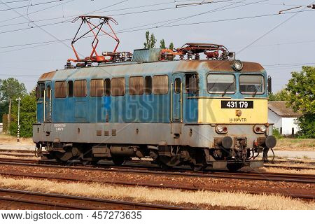 Lepseny, Hungary - September 17, 2012: International Train Transportation. Locomotive Train At Stati