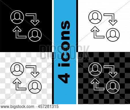 Set Line Project Team Base Icon Isolated On Black And White, Transparent Background. Business Analys