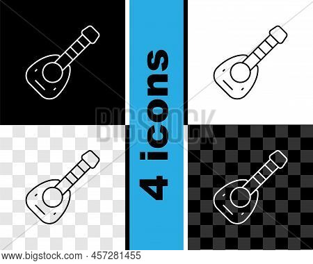 Set Line Musical Instrument Lute Icon Isolated On Black And White, Transparent Background. Arabic, O