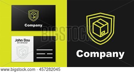 Logotype Line Delivery Security With Shield Icon Isolated On Black Background. Delivery Insurance. I