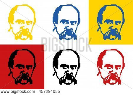 Taras Shevchenko Ukrainian Writer Vector Portraits Collage With Ukrainian National Colors