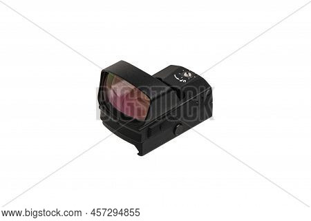Modern Optical Collimator Sight. Aiming Device For Shooting At Short Distances. Isolate On A White B