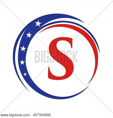 Letter S America Logo Usa Flag. Patriotic American Logo Design On Letter S Template