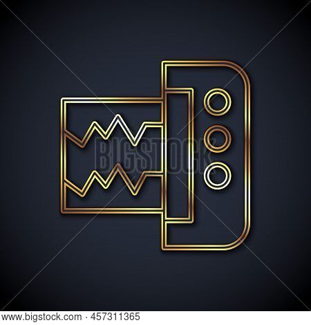 Gold Line Seismograph Icon Isolated On Black Background. Earthquake Analog Seismograph. Vector