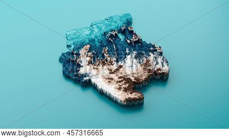 Topographic Suriname Map Hypsometric Surinam Elevation Tint Spectral Shaded Relief Map 3d Illustrati