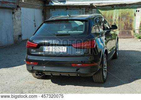 Dnepropetrovsk, Ukraine - 06.08.2022: Audi Q3 In Black. Subcompact Luxury Crossover Audi Q3. Rear Vi