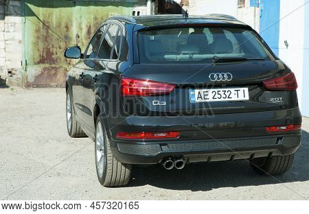 Dnepropetrovsk, Ukraine - 06.08.2022: Audi Q3 In Black. Subcompact Luxury Crossover Audi Q3. Rear Vi