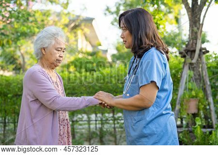 Doctor Help And Care Asian Senior Or Elderly Old Lady Woman Use Walker With Strong Health While Walk