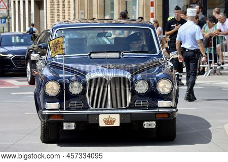Black Daimler Limousine Car Bringing Royals To Luxembourg National Day Parade. Luxembourg, Luxembour
