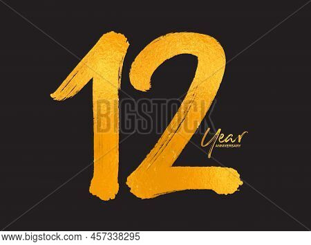 Gold 12 Years Anniversary Celebration Vector Template, 12 Years  Logo Design, 12th Birthday, Gold Le