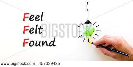 Fff Feel Felt Found Technique Symbol. Concept Words Fff Feel Felt Found On White Paper On A Beautifu
