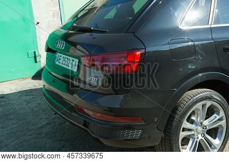 Audi Q3 In Black. Subcompact Luxury Crossover Audi Q3. Detailing. Headlight Type.