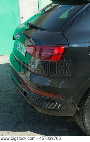 Audi Q3 In Black. Subcompact Luxury Crossover Audi Q3. Detailing. Headlight Type.