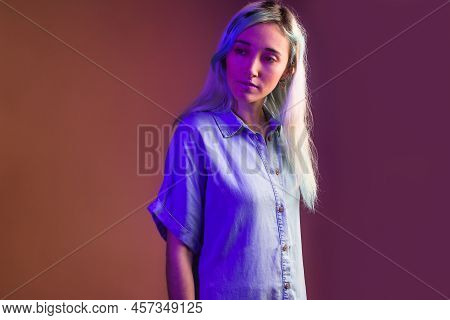 Cinematic Cyberpunk Futuristic Hispanic Young Woman In Very Peri Colour Of The Year