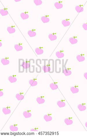 Pink Peach Pattern. Fresh Fruit Background. Vector Illustration