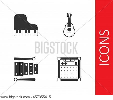 Set Guitar Amplifier, Grand Piano, Xylophone And Icon. Vector
