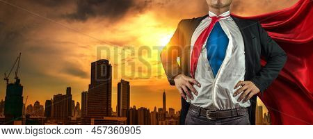 Business Superhero. Mixed Media Business Growth Concept