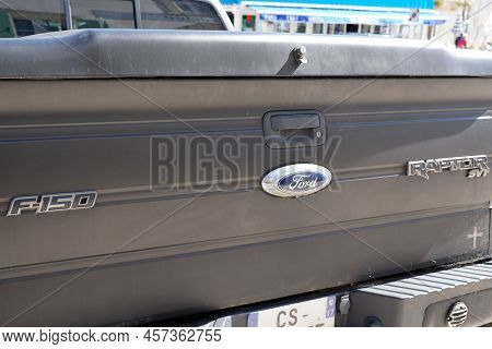 Bordeaux , Aquitaine  France - 06 25 2022 : Ford Raptor Truck Suv F-150 Svt 4x4 Pickup Rear Car Logo