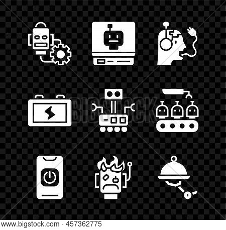 Set Robot Setting, Charging Battery, Turn Off Robot From Phone, Burned Out, Waiter, Battery And Icon