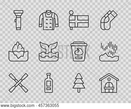 Set Line Oars Or Paddles Boat, Farm House, Flag Of Iceland, Bottle Vodka, Flashlight, Whale Tail, Tr