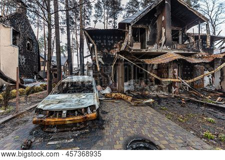 Irpin, Kyev Region Ukraine - 09.04.2022: Cities Of Ukraine After The Russian Occupation. Destroyed B