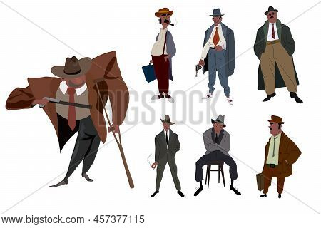 Mafia Characters. Gangsters Criminal Mobsters Set, American Mafia Criminal Characters