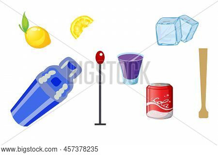 Bartending Equipment Set. Cocktail Bar Tools. Vector Cartoon Illustration. Bartender Equipment And I