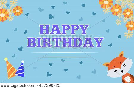 Birthday Banner. Cheerful Banner With A Funny Fox. Vector Illustration In Flat Style.
