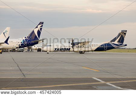 Otopeni, Romania - June 26, 2022: Tarom And Blue Air Airline Plane On The Henri Coanda Airport.