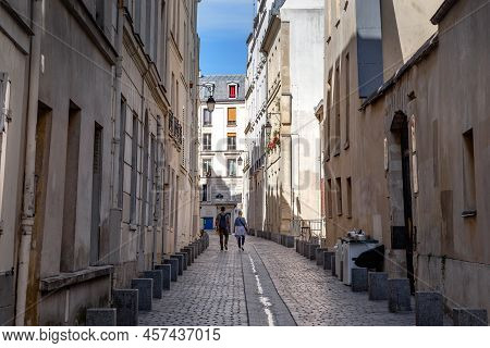 Paris, France - August 30, 2019: This Is An Old Residential City Street Named After The Writer Charl