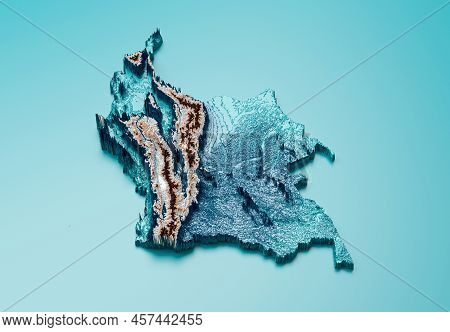 Topographic Colombia Map Hypsometric Colombian Elevation Tint Spectral Shaded Relief Map 3d Illustra