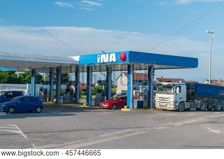 Sisak, Croatia - June 2, 2022: Ina Gas Station. Ina-industrija Nafte, D.d. Is A Croatian Multination