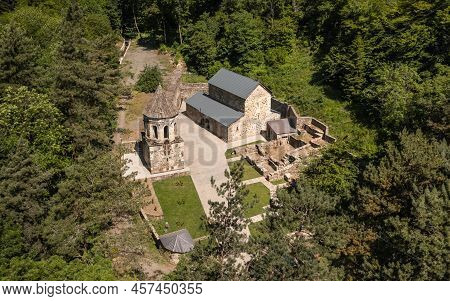 Mtsvane Monastery In Georgia. It Is Medieval Complex In A Forested Valley Also Known As Green Monast