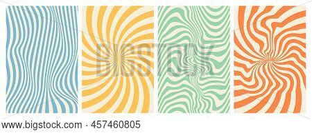 Groovy Hippie 70s Backgrounds. Waves, Swirl, Twirl Pattern. Twisted And Distorted Vector Texture In 